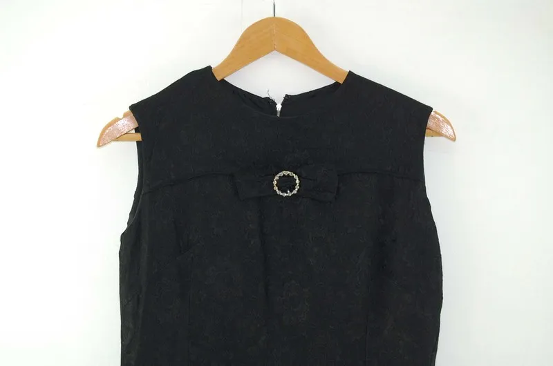 1960s Black Shift Dress with Bow - UK 8