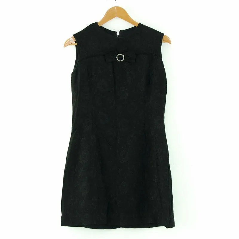 1960s Black Shift Dress with Bow - UK 8