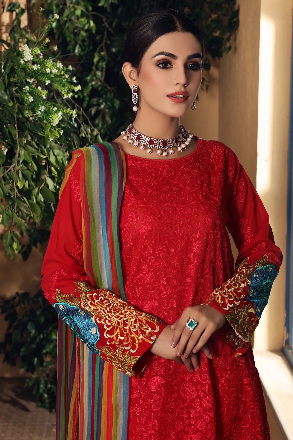 3-Pc Unstitched Embroidered Swiss With Chiffon Dupatta CM-11