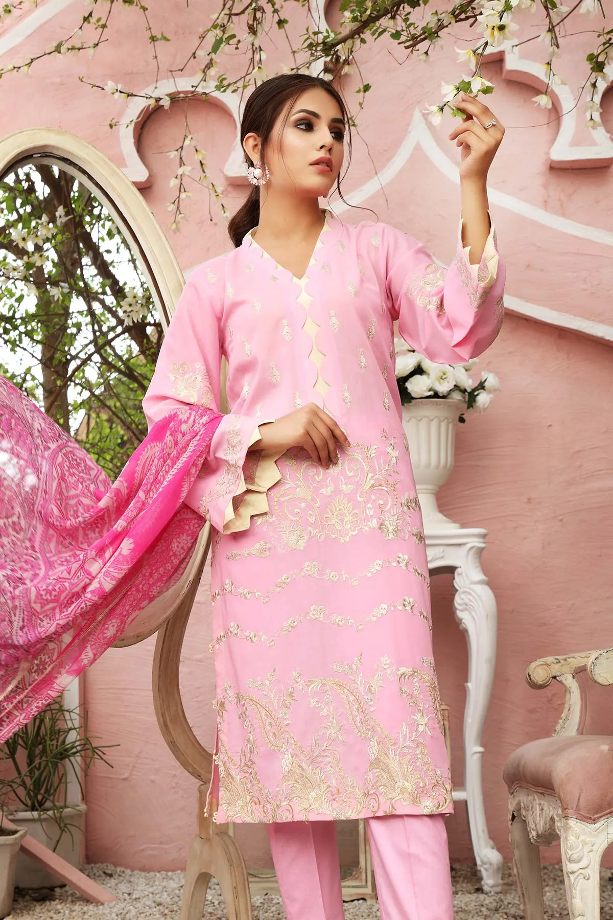 3-piece Unstitched Embroidered Swiss With Chiffon Dupatta CM-09