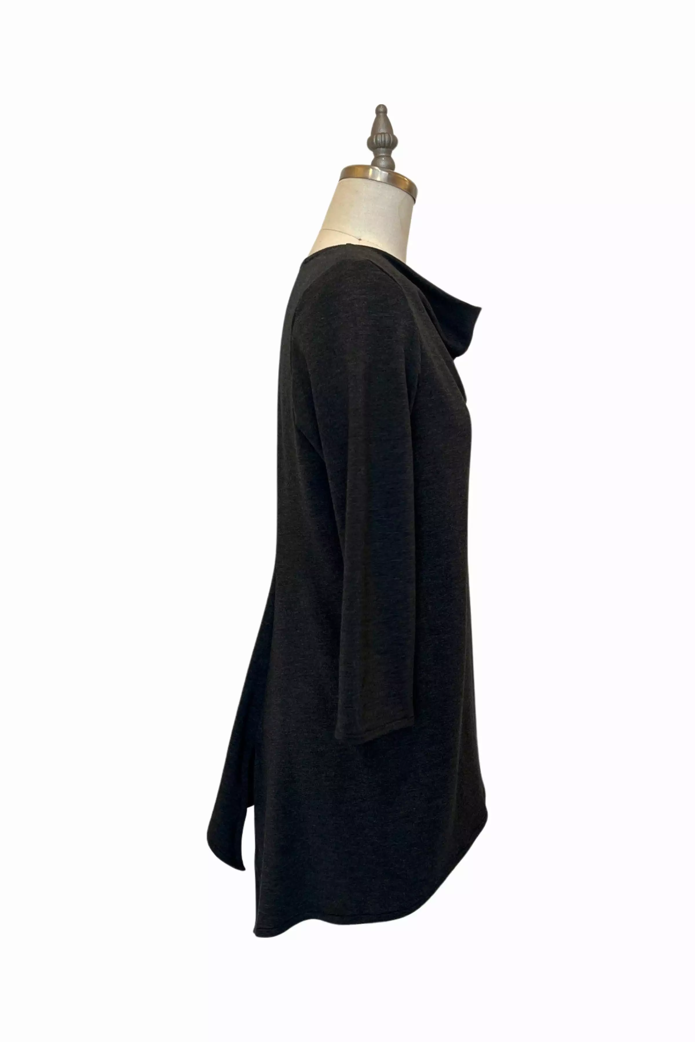 3/4 Sleeve Trapezoid Tunic | Charcoal Fleece