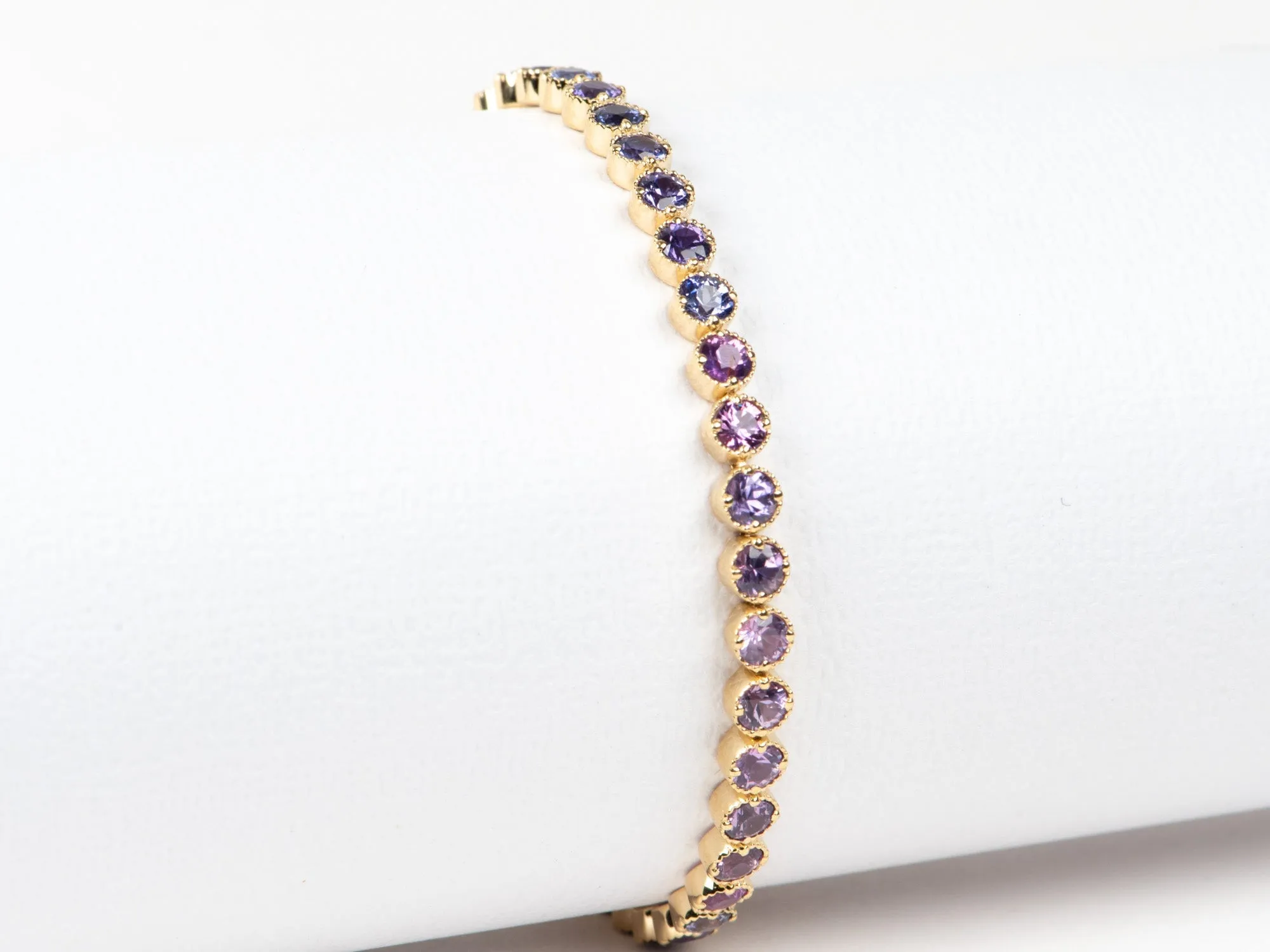 4mm Wide Purple Pink Ombre Sapphire Bracelet 14K Gold R2120