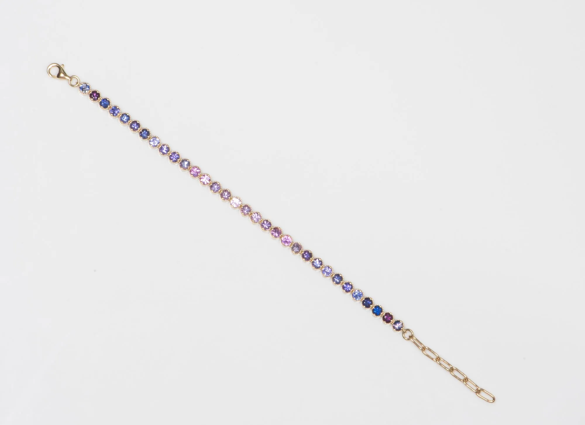 4mm Wide Purple Pink Ombre Sapphire Bracelet 14K Gold R2120