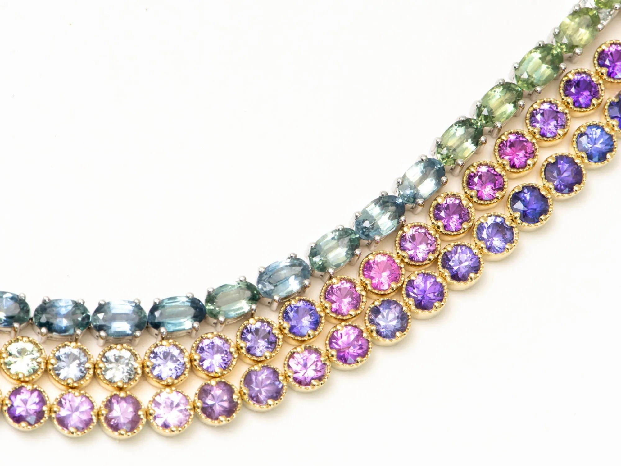 4mm Wide Purple Pink Ombre Sapphire Bracelet 14K Gold R2120