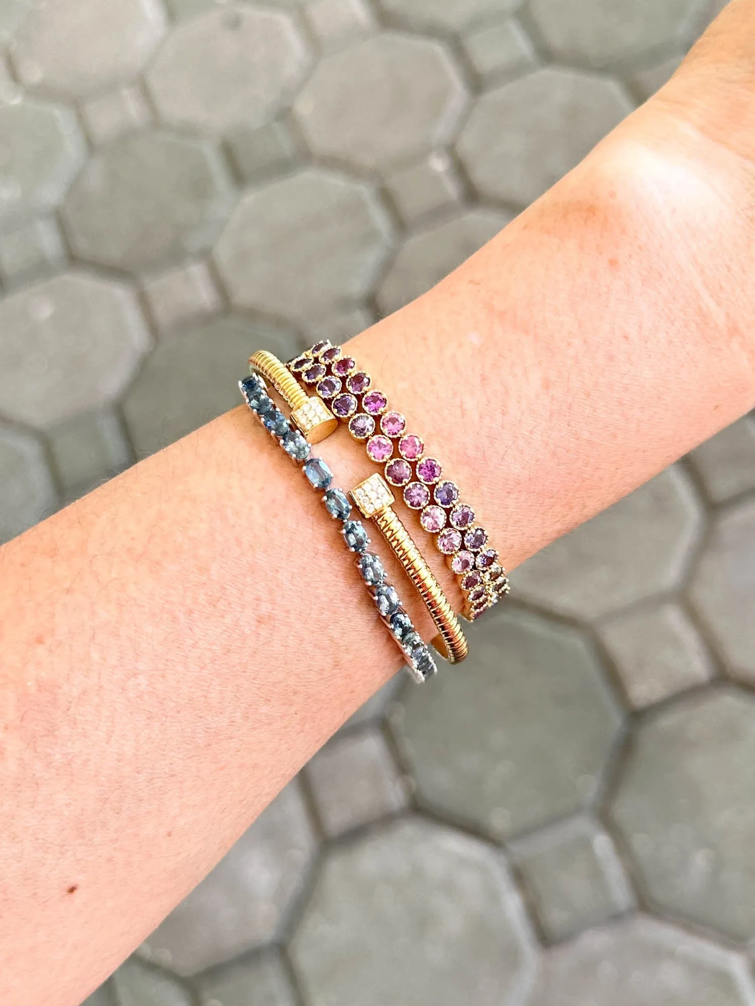 4mm Wide Purple Pink Ombre Sapphire Bracelet 14K Gold R2120