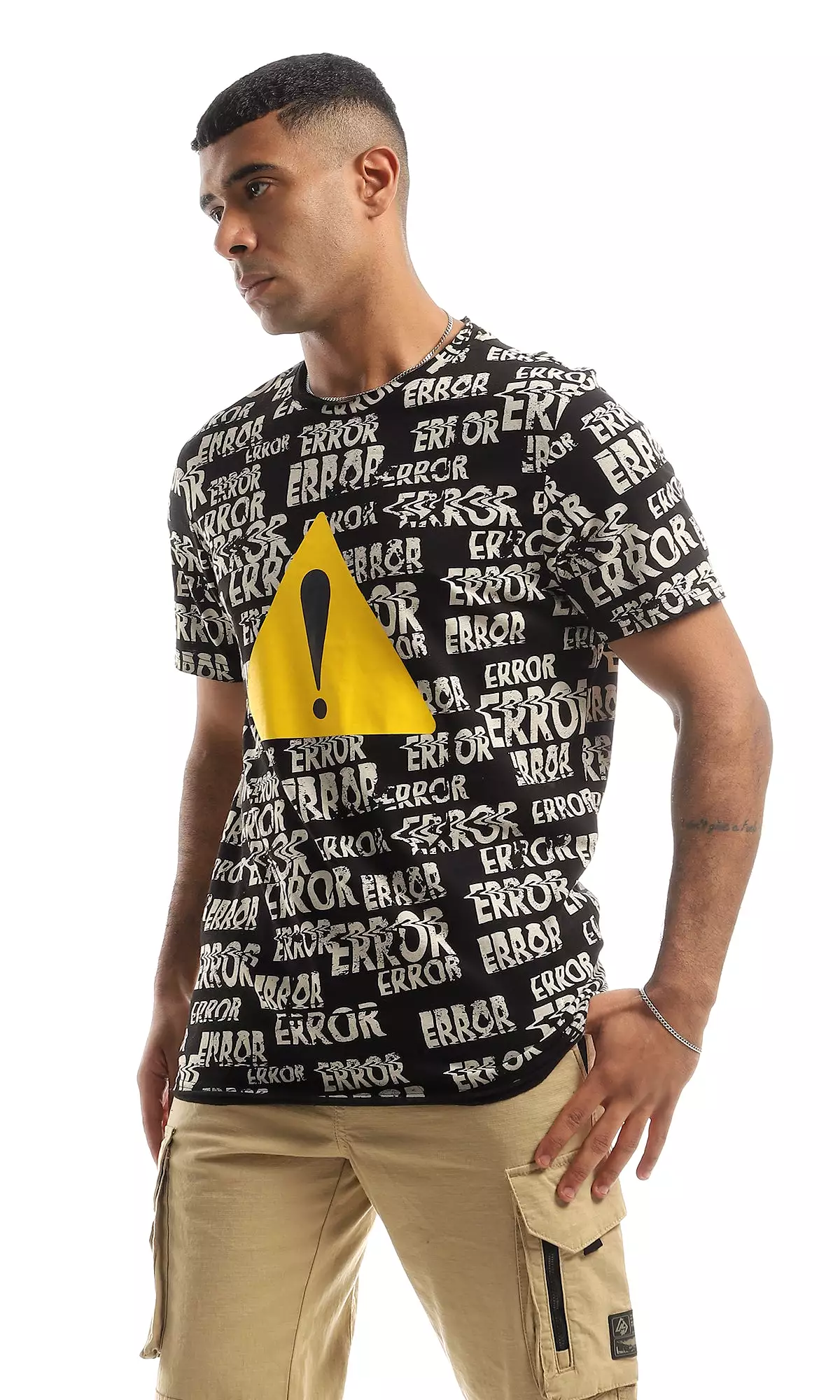 97364 Printed Error Cotton Regular Fit T-Shirt - Black & Beige