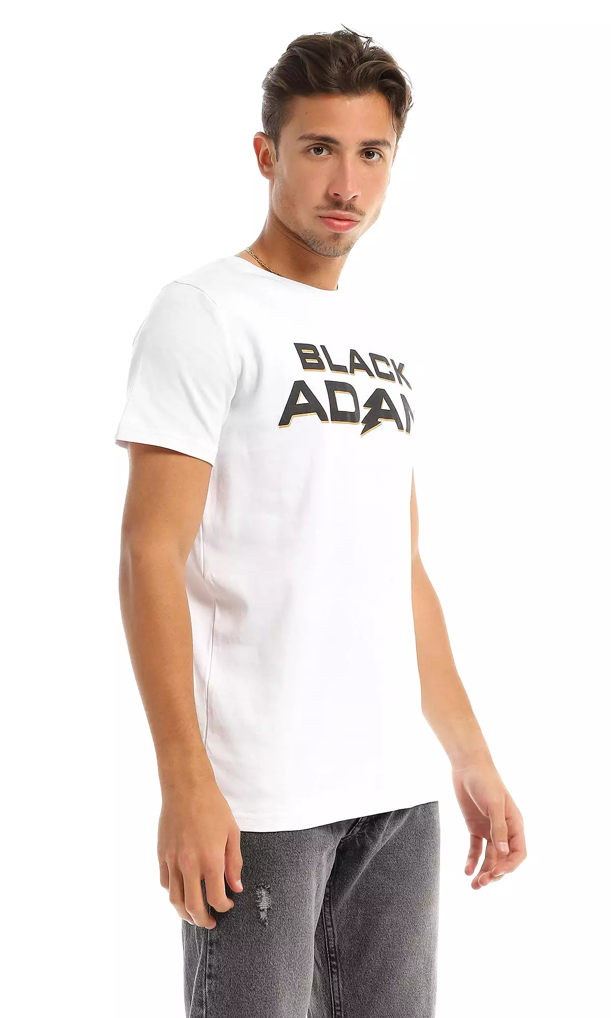 97408 Black Adam Printed Round White T-Shirt