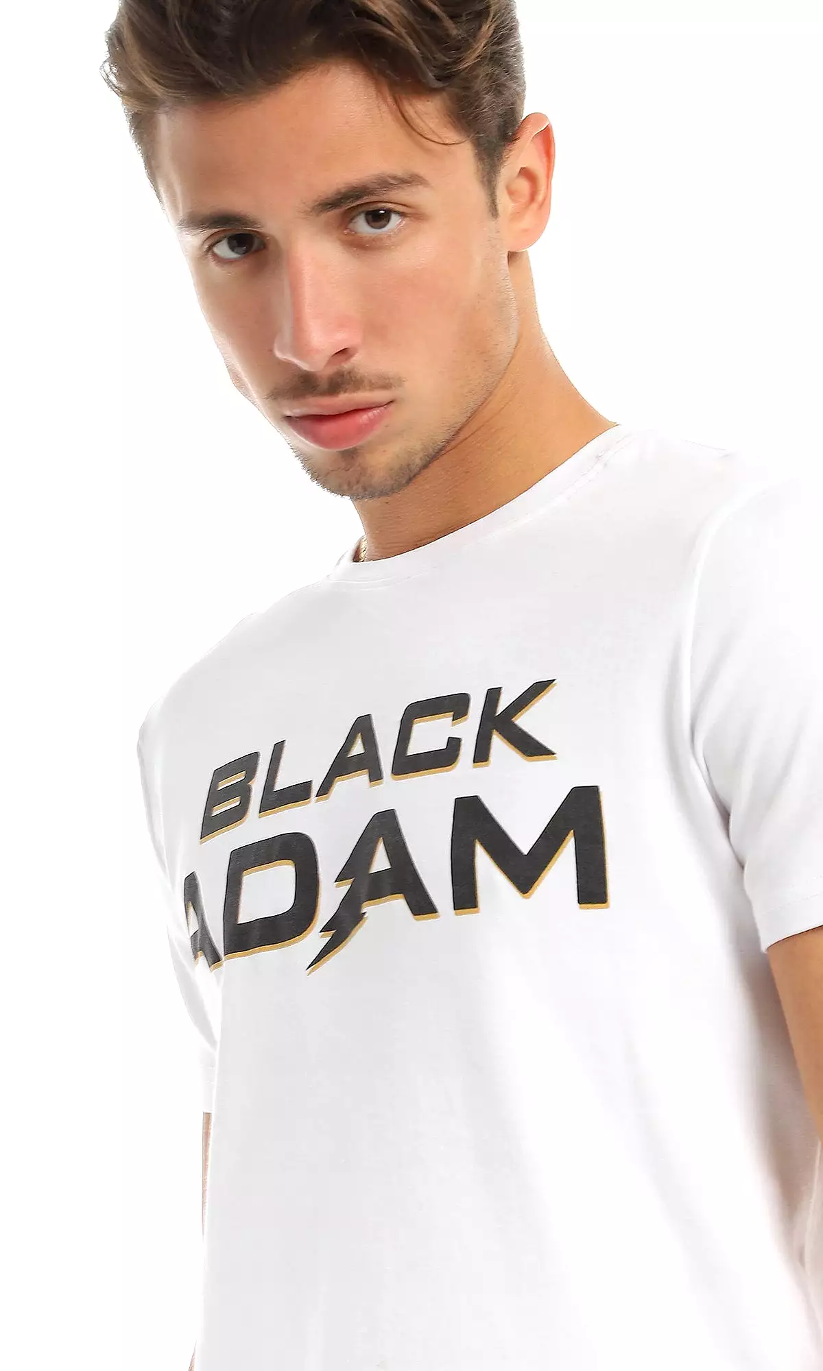 97408 Black Adam Printed Round White T-Shirt