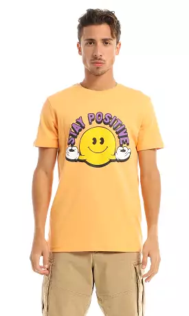 97410 Stay Positive Printed Orange Round T-Shirt