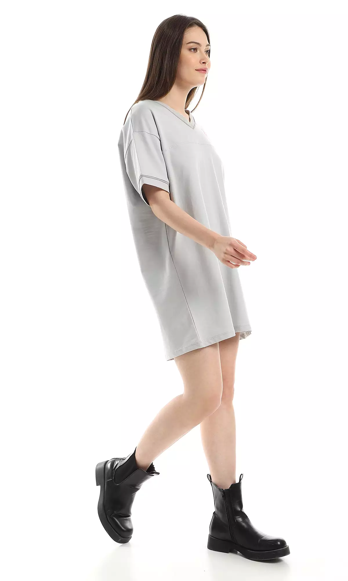 97774 Slip On Loose Fit Printed T-Shirt - Light Grey