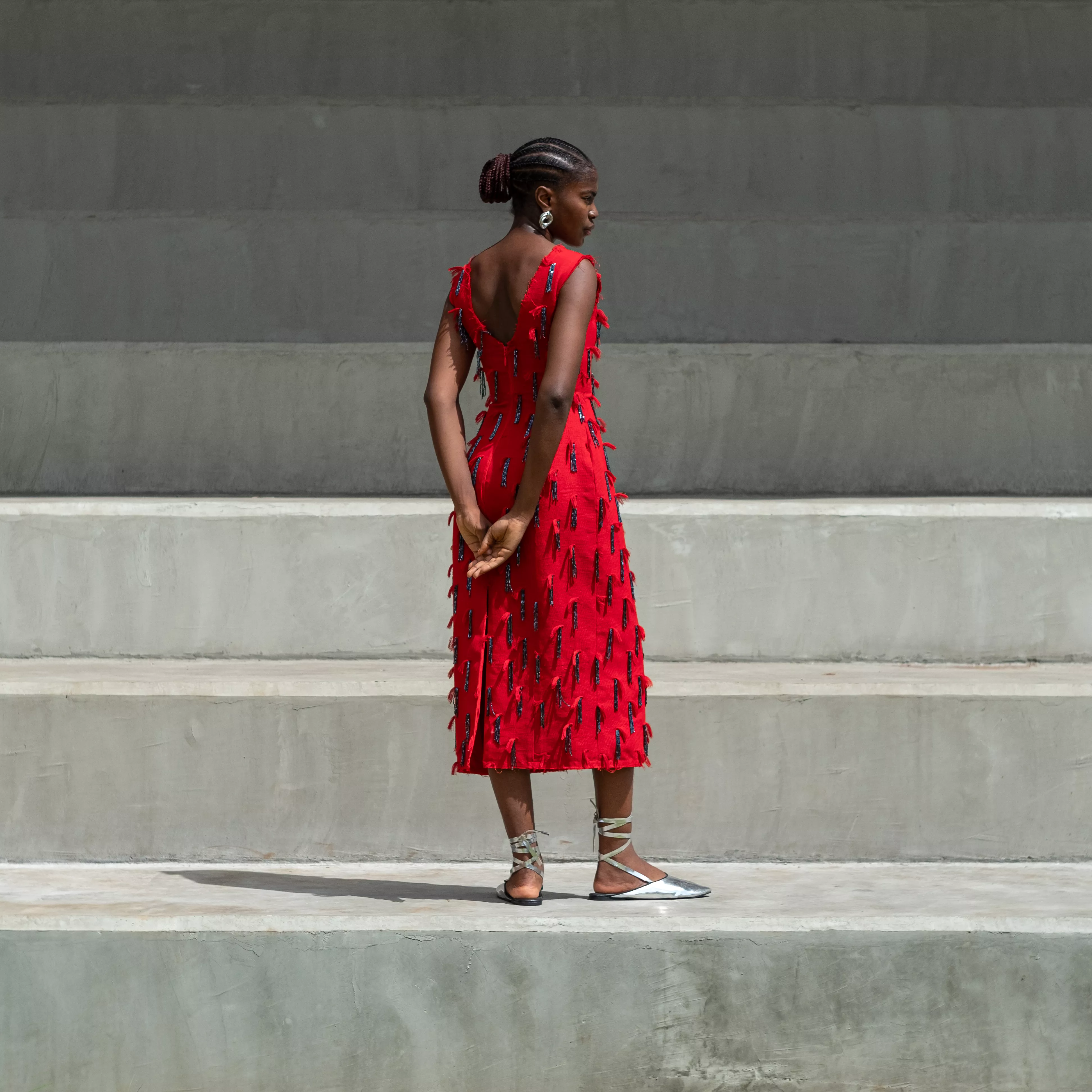 Abiola Olusola HAND BEADED STRUCTURED SHIFT TORI DRESS