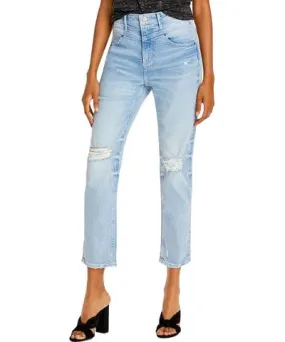 Aqua Womens Distressed Light Wash Straight Leg Jeans