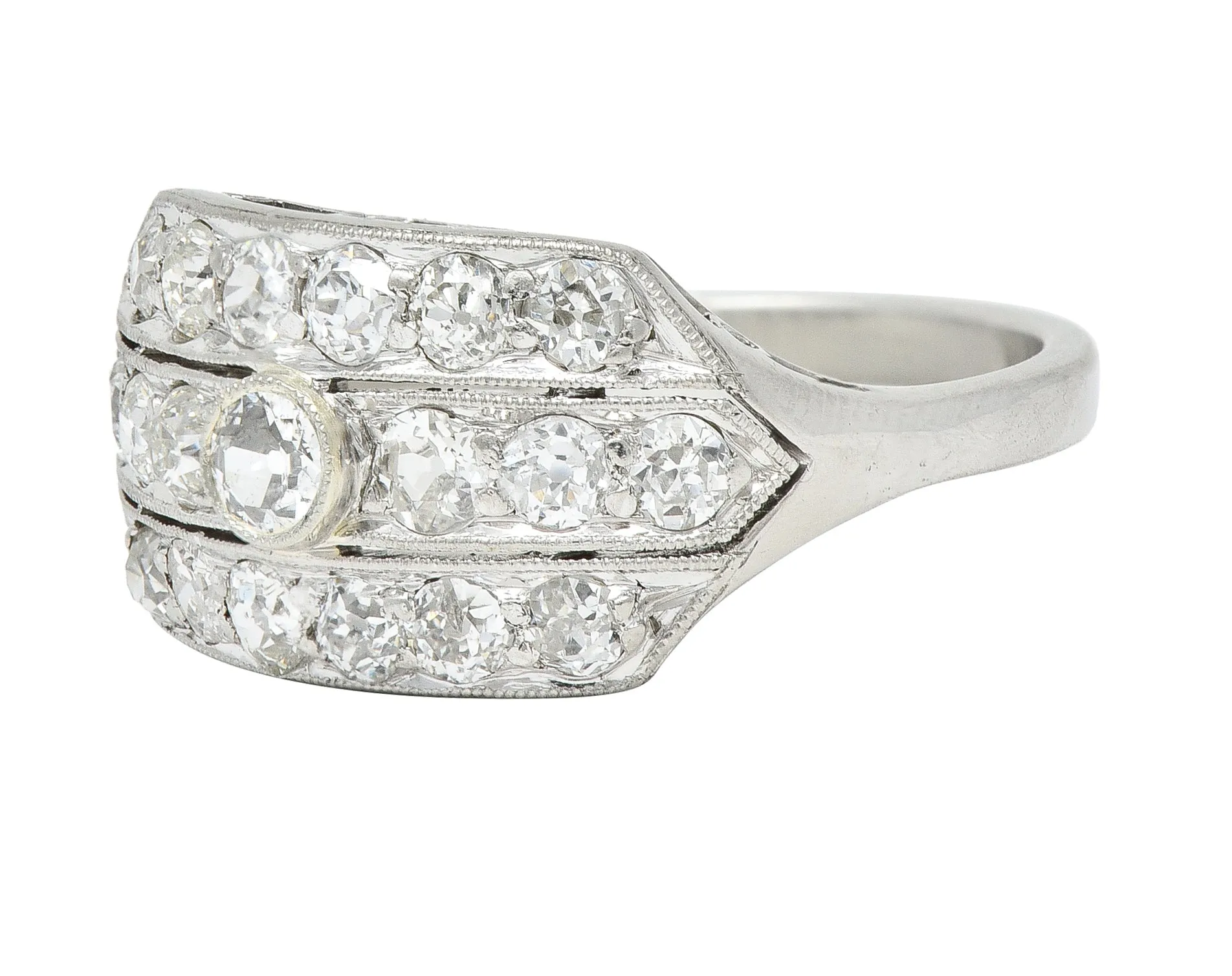 Art Deco 1.02 CTW Old European Cut Diamond Platinum Wide Vintage Band Ring