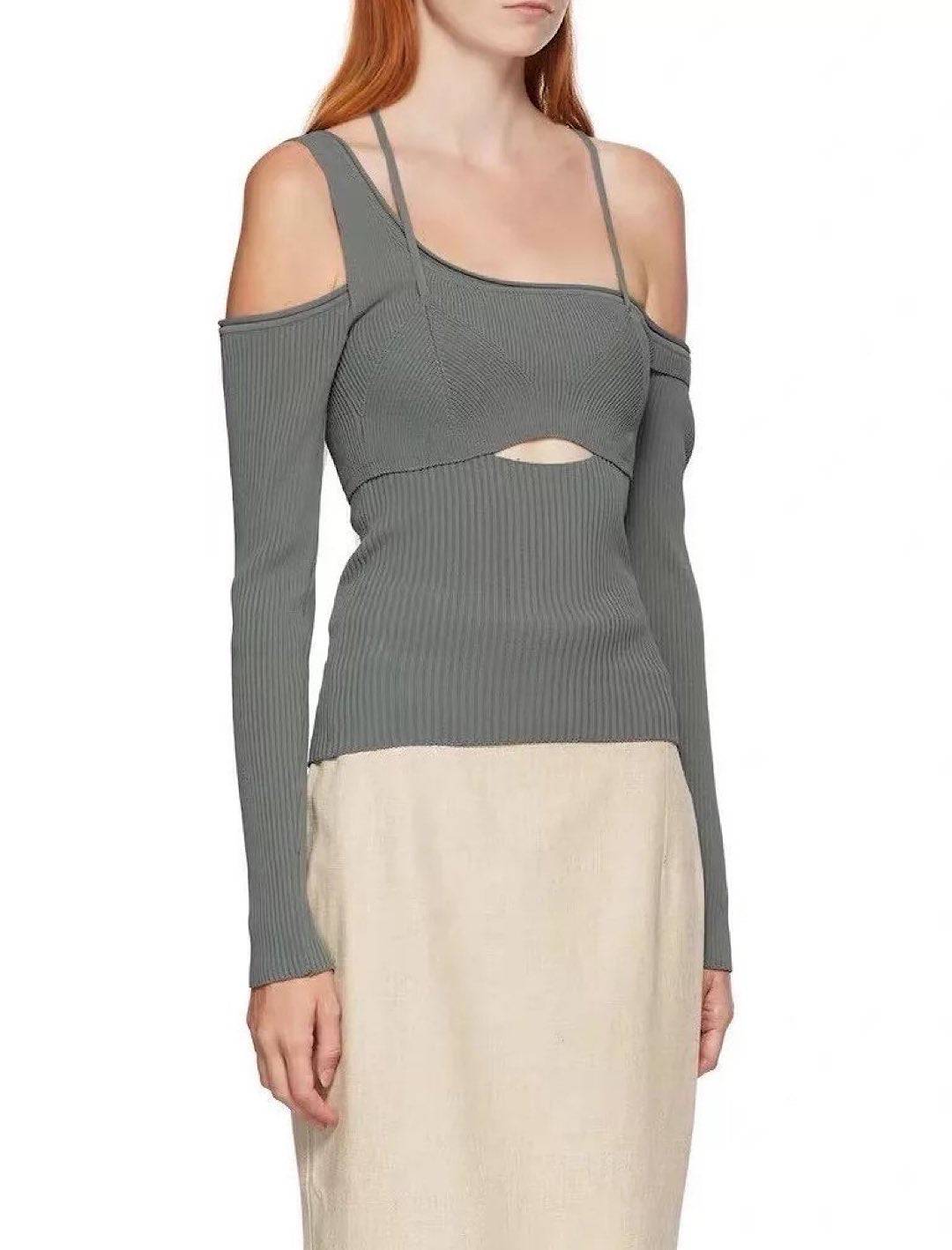 Asymmetrical Elastic Knit Top