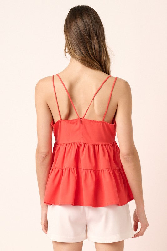 BABYDOLL SPAGHETTI STRAP RUFFLE TIER BLOUSE - RED