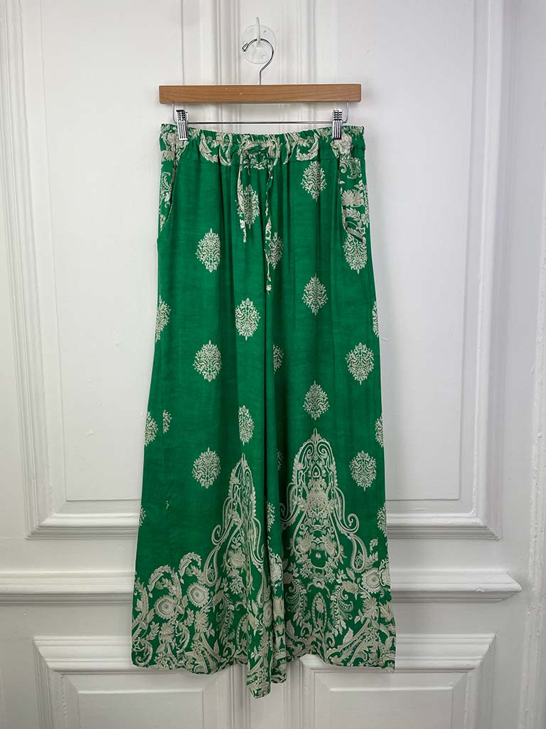 Baroque Wide Leg Trousers - Emerald