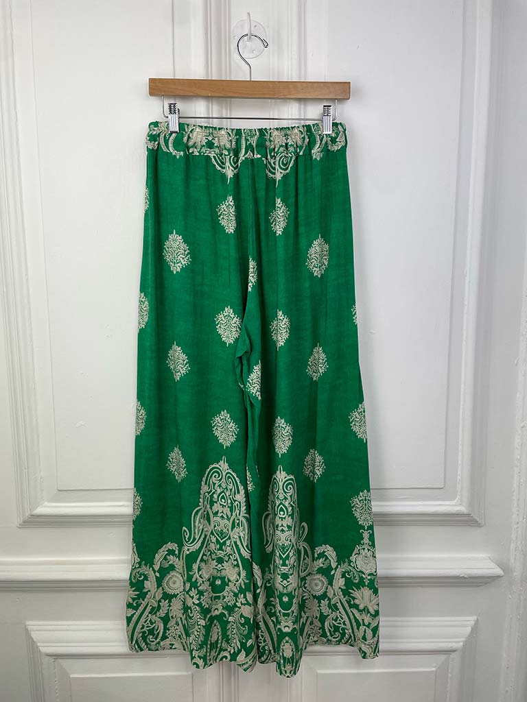 Baroque Wide Leg Trousers - Emerald