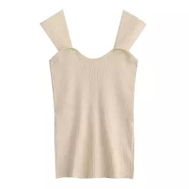 Beige Rib Knit Short Stretchy Top