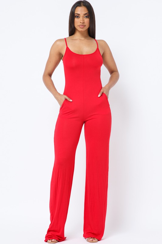 BILLIE SPAGHETTI STRAP SOLID OVER SIZED LEG JUMPSUIT*