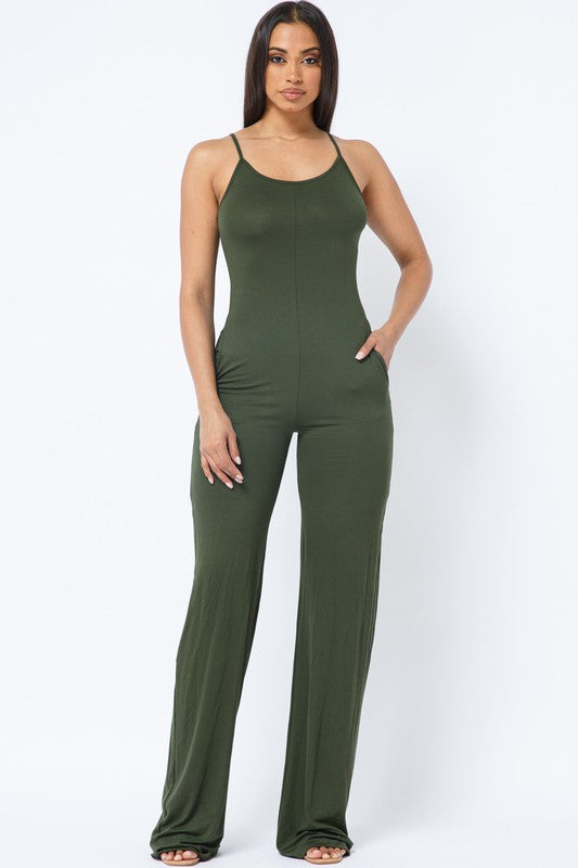 BILLIE SPAGHETTI STRAP SOLID OVER SIZED LEG JUMPSUIT*