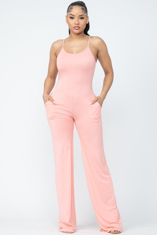 BILLIE SPAGHETTI STRAP SOLID OVER SIZED LEG JUMPSUIT*