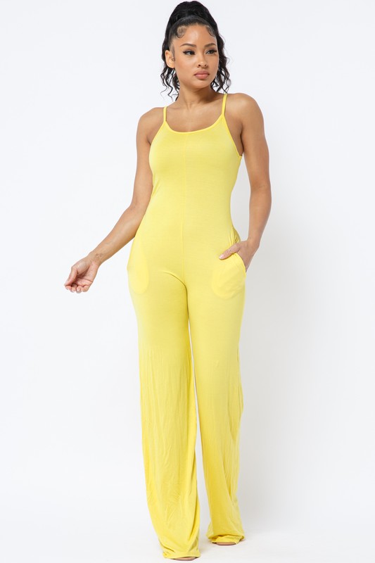 BILLIE SPAGHETTI STRAP SOLID OVER SIZED LEG JUMPSUIT*