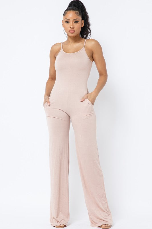 BILLIE SPAGHETTI STRAP SOLID OVER SIZED LEG JUMPSUIT*