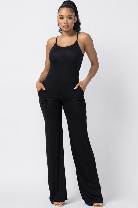 BILLIE SPAGHETTI STRAP SOLID OVER SIZED LEG JUMPSUIT*