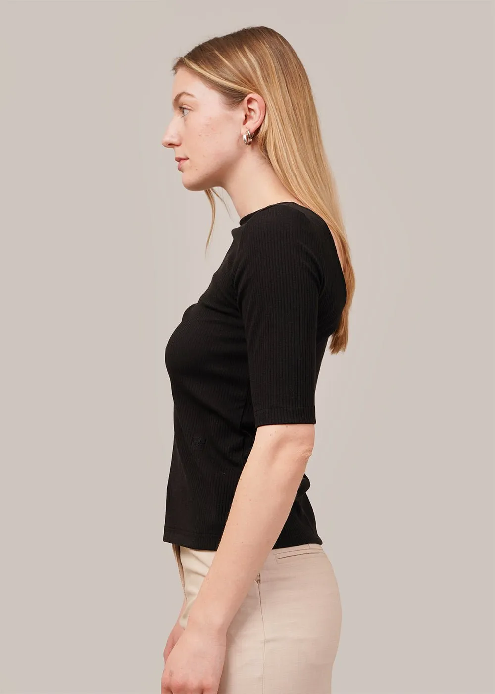 Black Scoop Back Ribbed Top