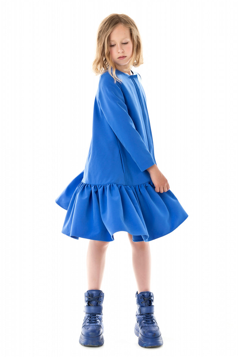 BLUE HEM GATHERED DRESS