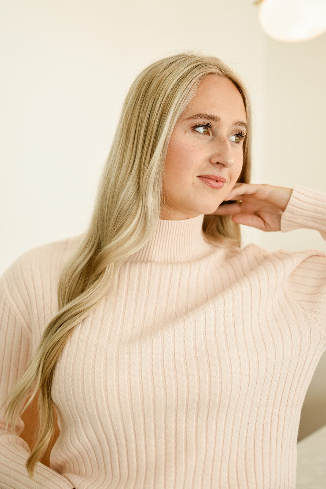 Blush Ribbed Turtle Neck Sweater