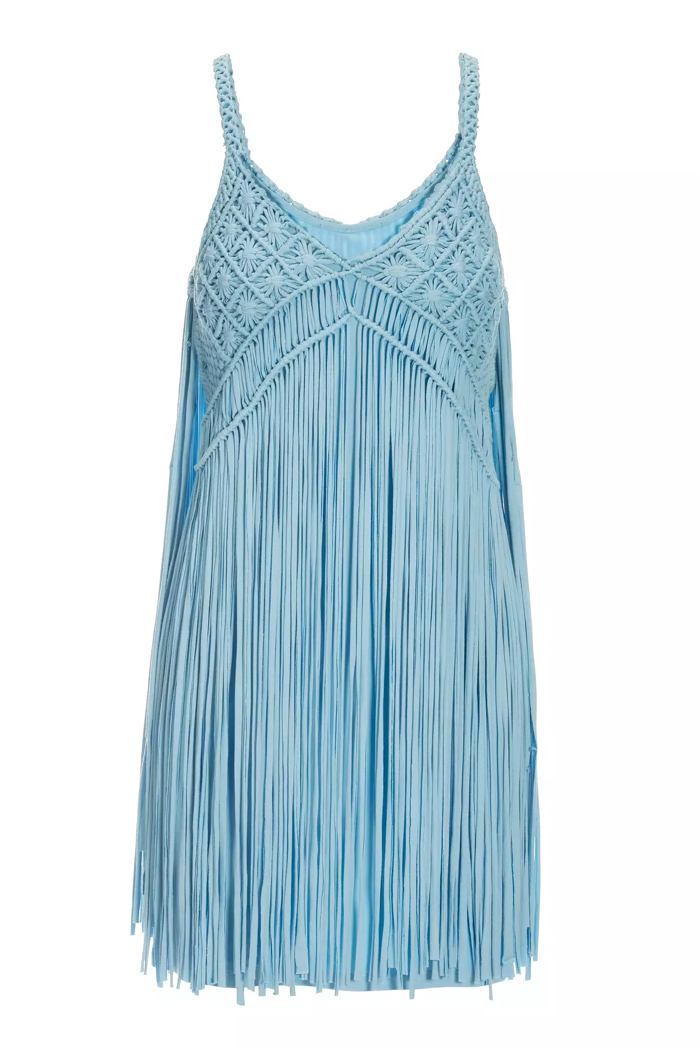 Boho Fringe Short Dress Airy Blue