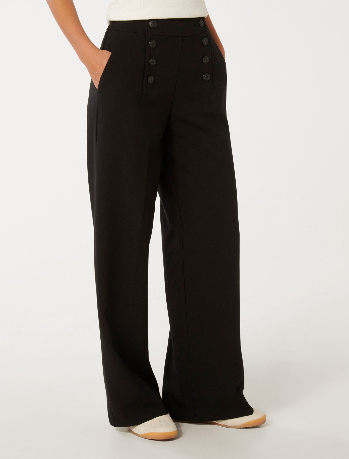 Brioney Button Detail Wide Leg Pants