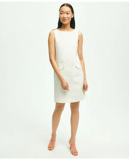 Brooks Brothers Women's Linen Boatneck Shift Dress White