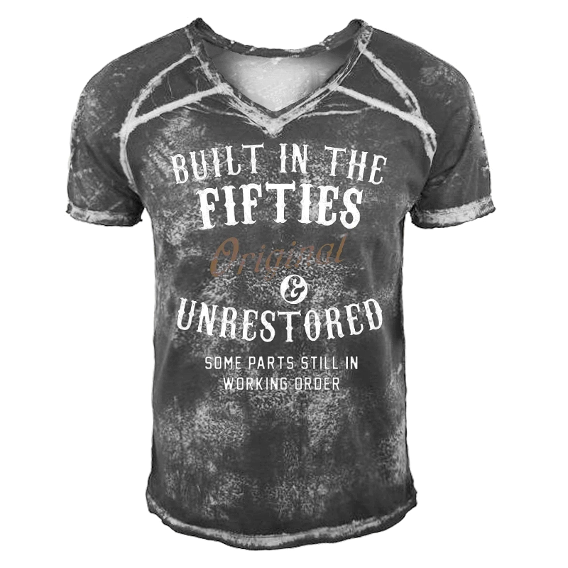 Built In The Fifties Original And Unrestored Men's Retro V-neck Printed Short-sleeved T-shirt