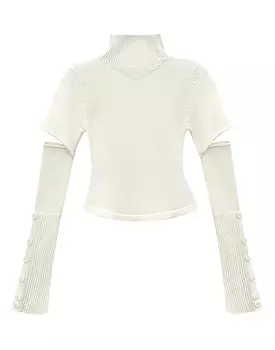 Buttoned Sleeve High Collar Knit Top