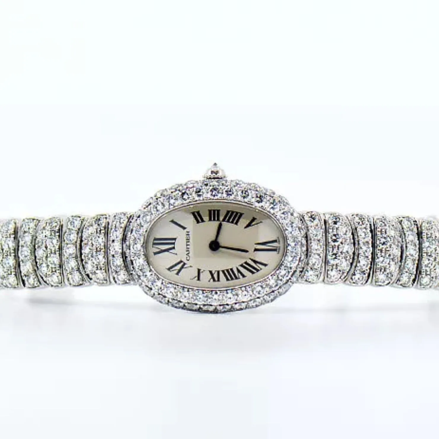 CARTIER BAIGNOIRE 23mm Quartz 18K WG ~6TCW Diamond Watch