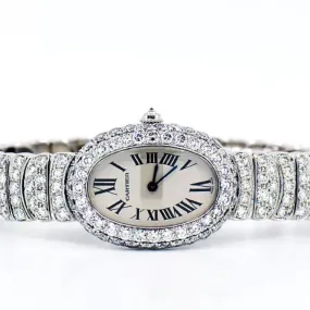 CARTIER BAIGNOIRE 23mm Quartz 18K WG ~6TCW Diamond Watch