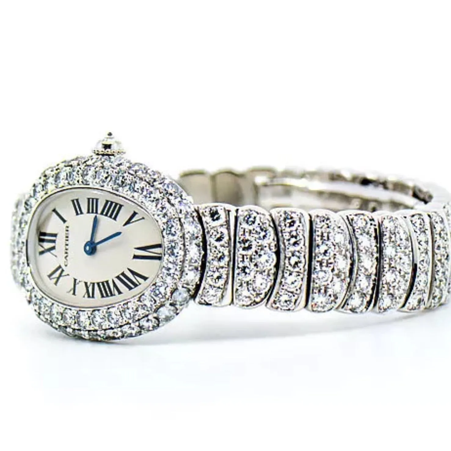 CARTIER BAIGNOIRE 23mm Quartz 18K WG ~6TCW Diamond Watch