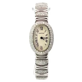 CARTIER BAIGNOIRE Mini 18mm 18K White Gold ~3.5TCW Diamond Watch