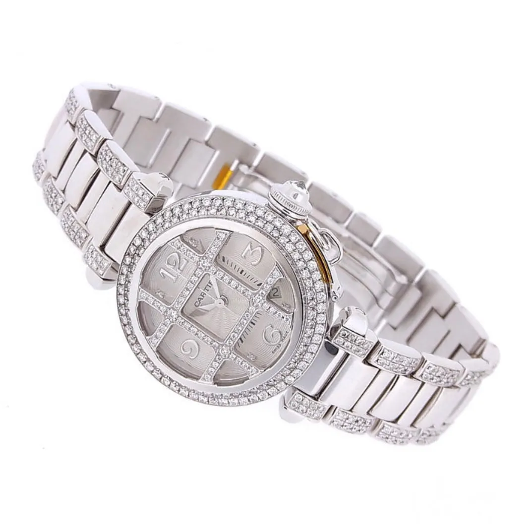 CARTIER PASHA GRID 38mm Automatic Steel 7.3TCW DIAMOND Watch