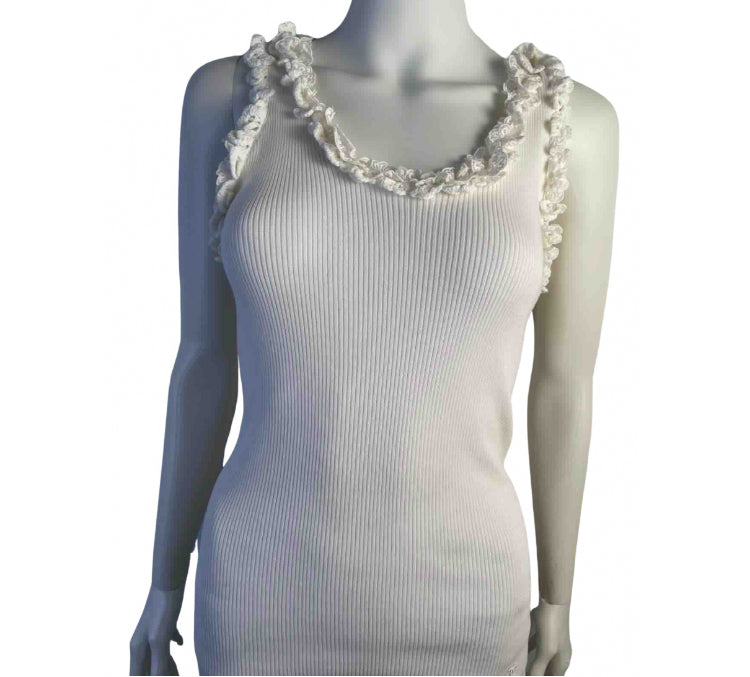 Chanel 05C 2005 Cruise Ivory White Cotton Ribbed Camisole Blouse Top FR 40 US 4/6