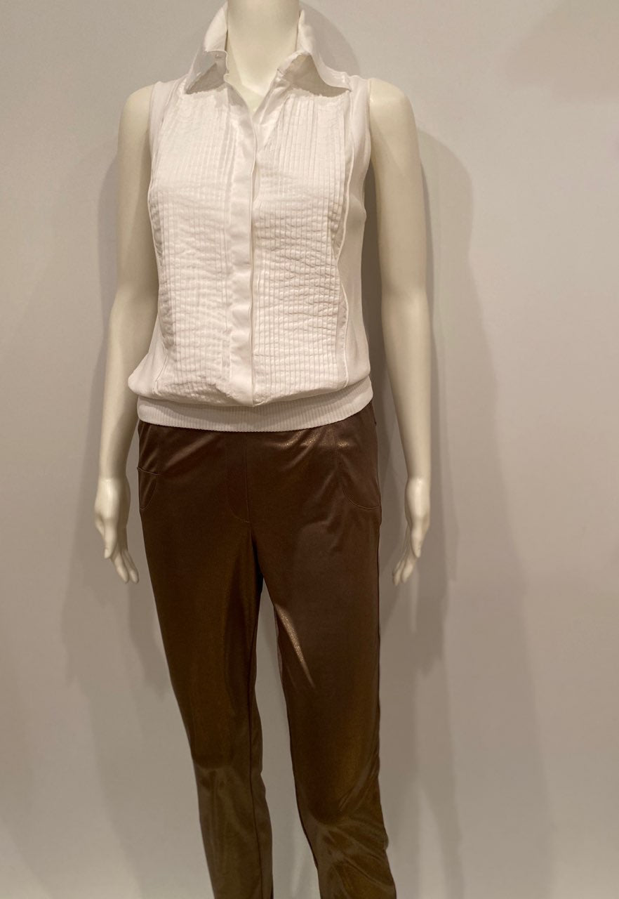 Chanel 05P, 2005 Spring White Cotton Top Blouse Pleated Front FR 42