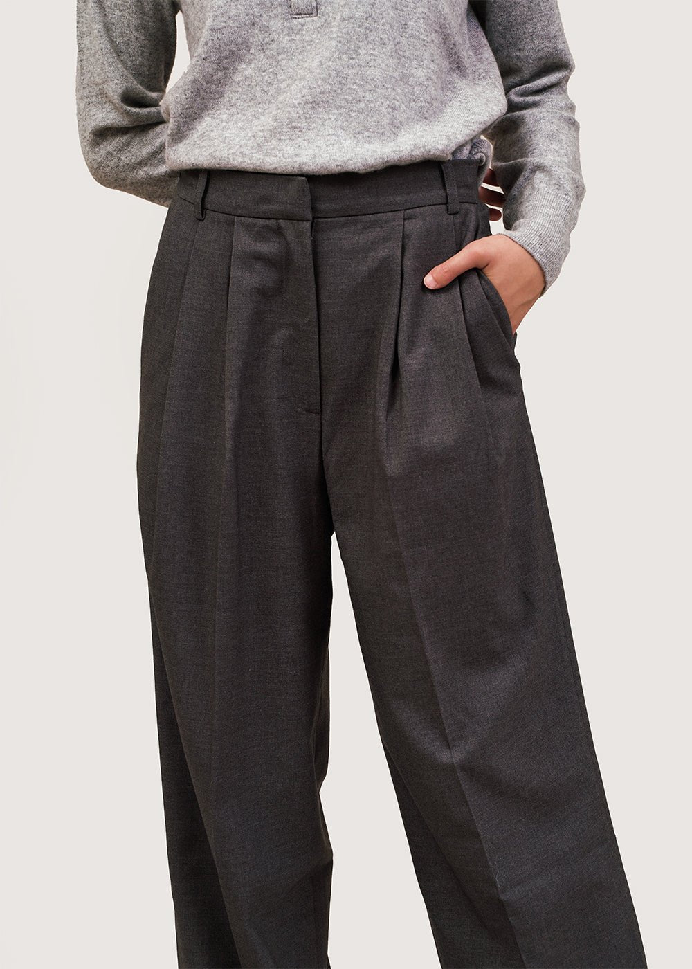 Charcoal Pleat Front Wide Leg Pants