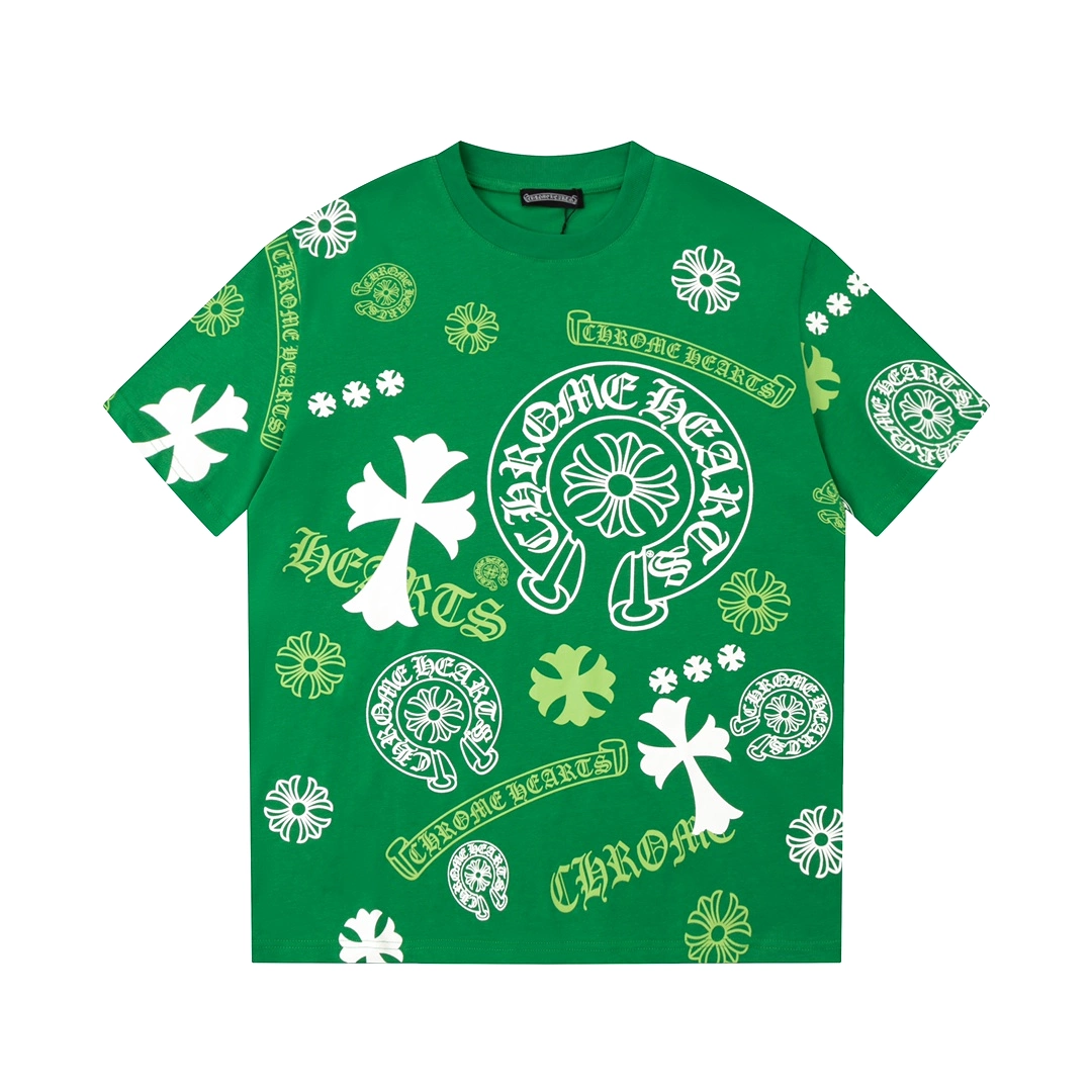 Chrome Heart 23SS summer new body irregular horseshoe logo printed short-sleeved T-shirt Green 7.4