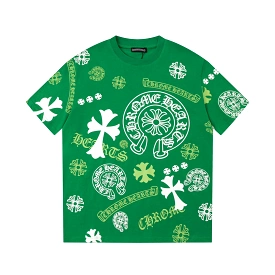 Chrome Heart 23SS summer new body irregular horseshoe logo printed short-sleeved T-shirt Green 7.4