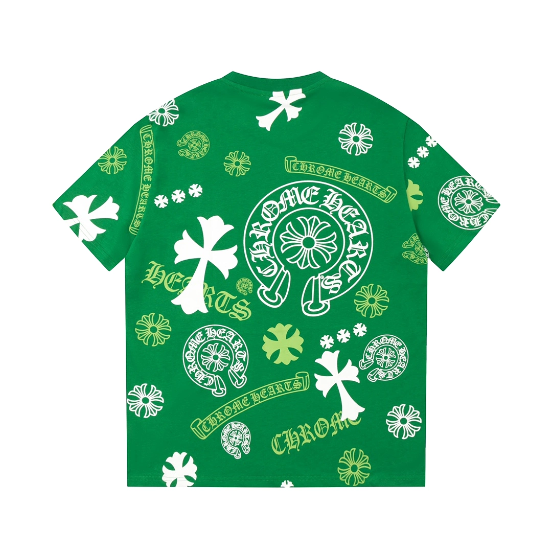 Chrome Heart 23SS summer new body irregular horseshoe logo printed short-sleeved T-shirt Green 7.4