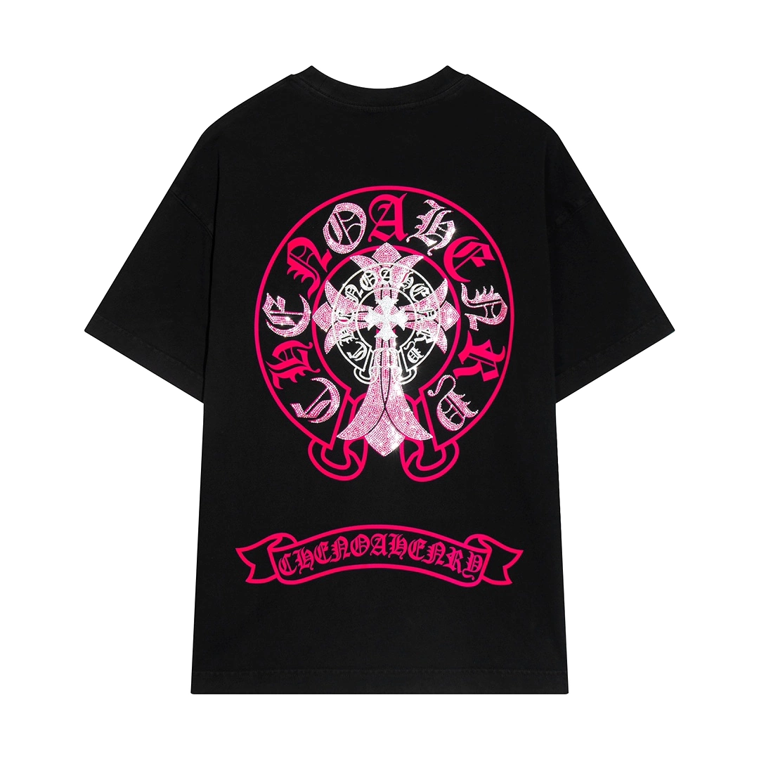 Chrome Hearts 24SS Horseshoe shaped cross logo printed short-sleeved T-shirt Black 3.6