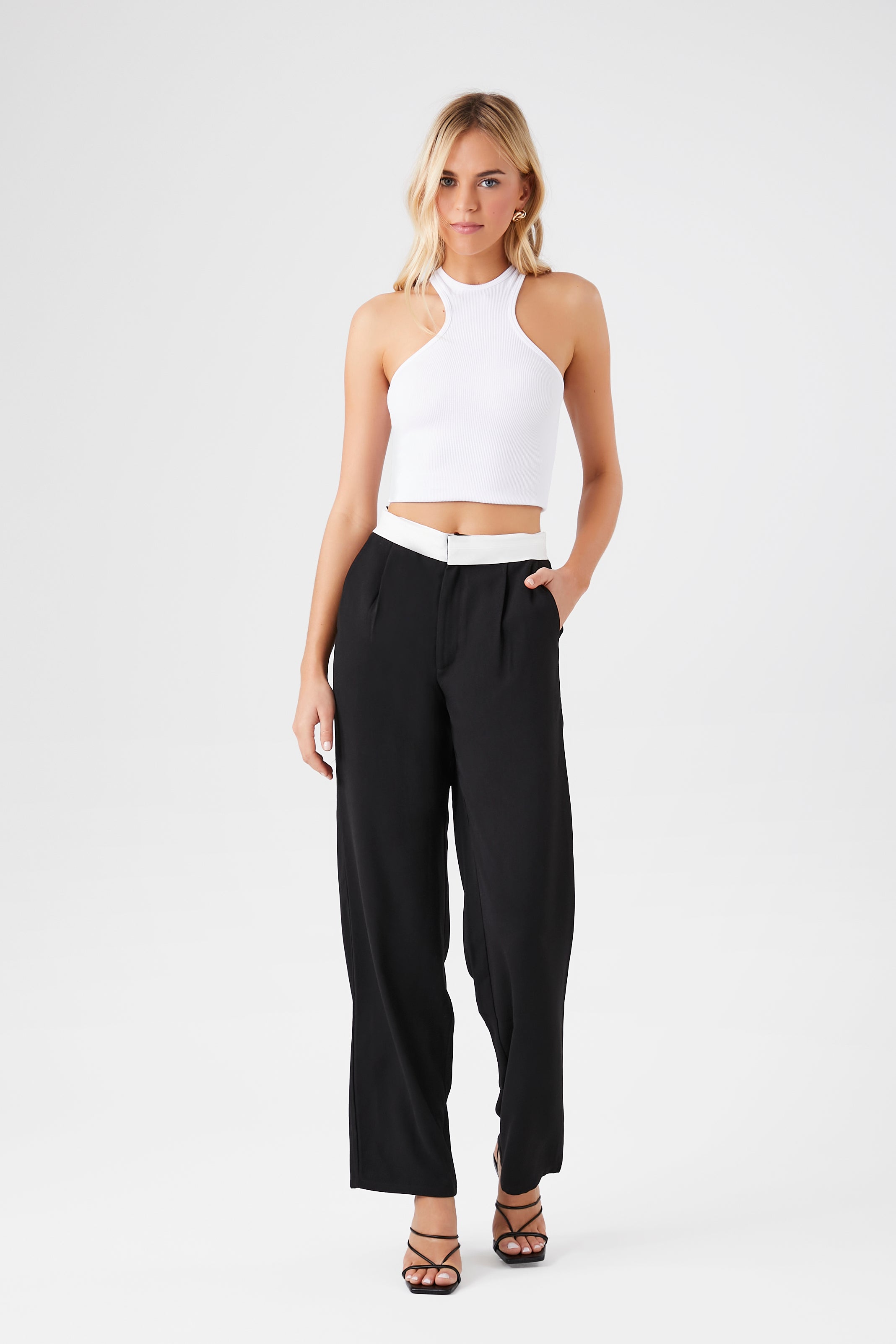 Contrast-Trim Wide-Leg Pants