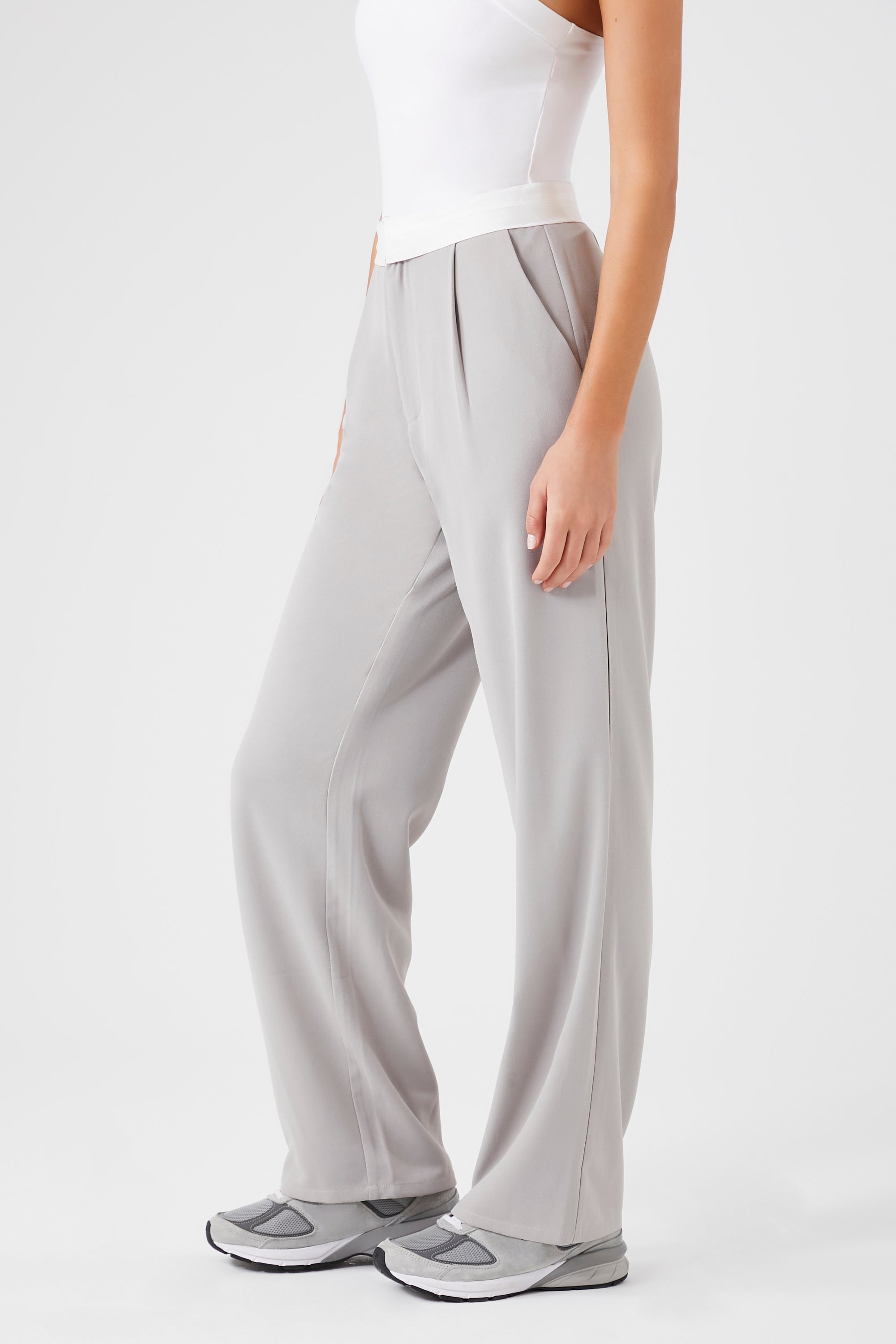 Contrast-Trim Wide-Leg Pants